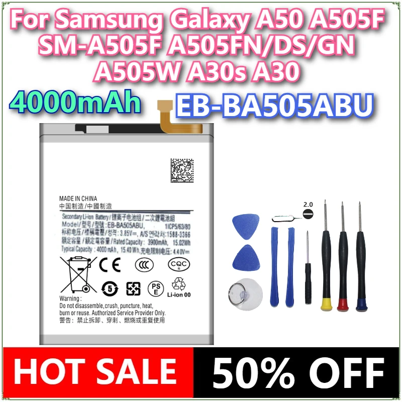 Brand New EB-BA505ABN EB-BA505ABU 4000mAh Battery For Samsung Galaxy A50 A505F SM-A505F A505FN/DS/GN A505W A30s A30
Brand New EB-BA505ABN EB-BA505ABU 4000mAh Battery For Samsung Galaxy A50 A505F SM-A505F A505FN/DS/GN A505W A30s A30