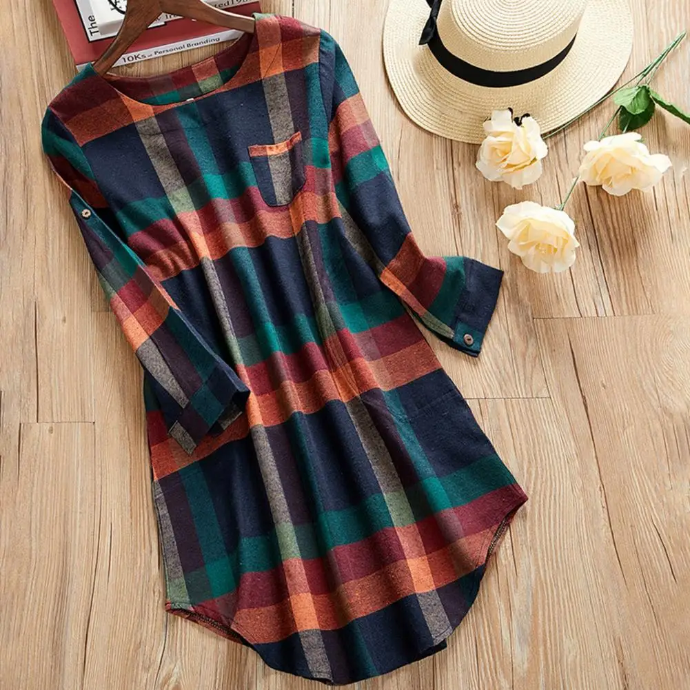 O neck Long Sleeve Patch Pocket Hem Women Shirt Classic Plaid Print Casual Mid length Shirt Blouse Female Clothing
O neck Long Sleeve Patch Pocket Hem Women Shirt Classic Plaid Print Casual Mid length Shirt Blouse Female Clothing