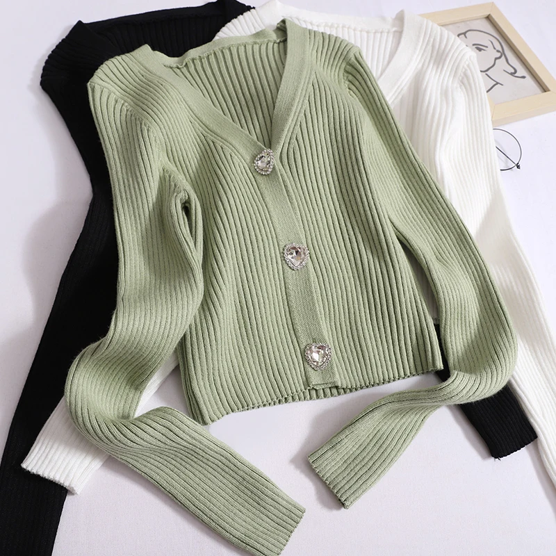 Women Diamond Button V-neck Sweater Cardigan Fall Slim Office Short Knit Shirt Solid Long Sleeved Jacket Female Casual Coat TRAF
Women Diamond Button V-neck Sweater Cardigan Fall Slim Office Short Knit Shirt Solid Long Sleeved Jacket Female Casual Coat TRAF