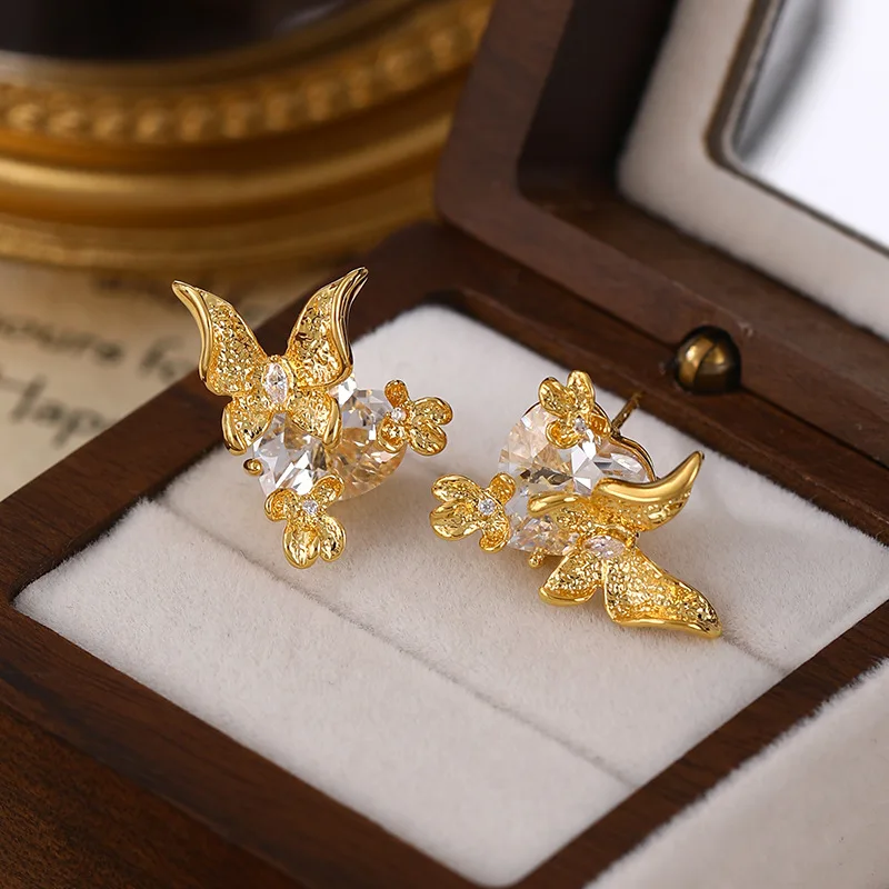 14K Gold Plated Heart Earrings with Zircon, Vintage Chinese Style Butterfly Studs, Hypoallergenic Silver Earrings for Women
14K Gold Plated Heart Earrings with Zircon, Vintage Chinese Style Butterfly Studs, Hypoallergenic Silver Earrings for Women