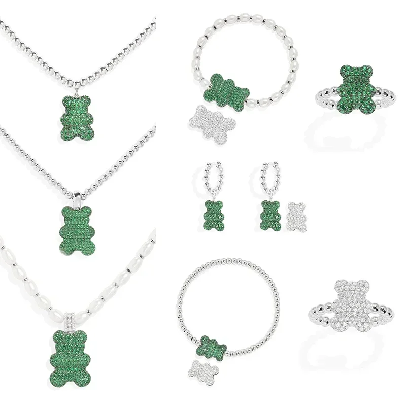 LI KI 925 Sterling Silver High Quality 2023 New Green Bear Earrings Necklace Bracelet Ring Stylish Exquisite Jewelry
LI KI 925 Sterling Silver High Quality 2023 New Green Bear Earrings Necklace Bracelet Ring Stylish Exquisite Jewelry