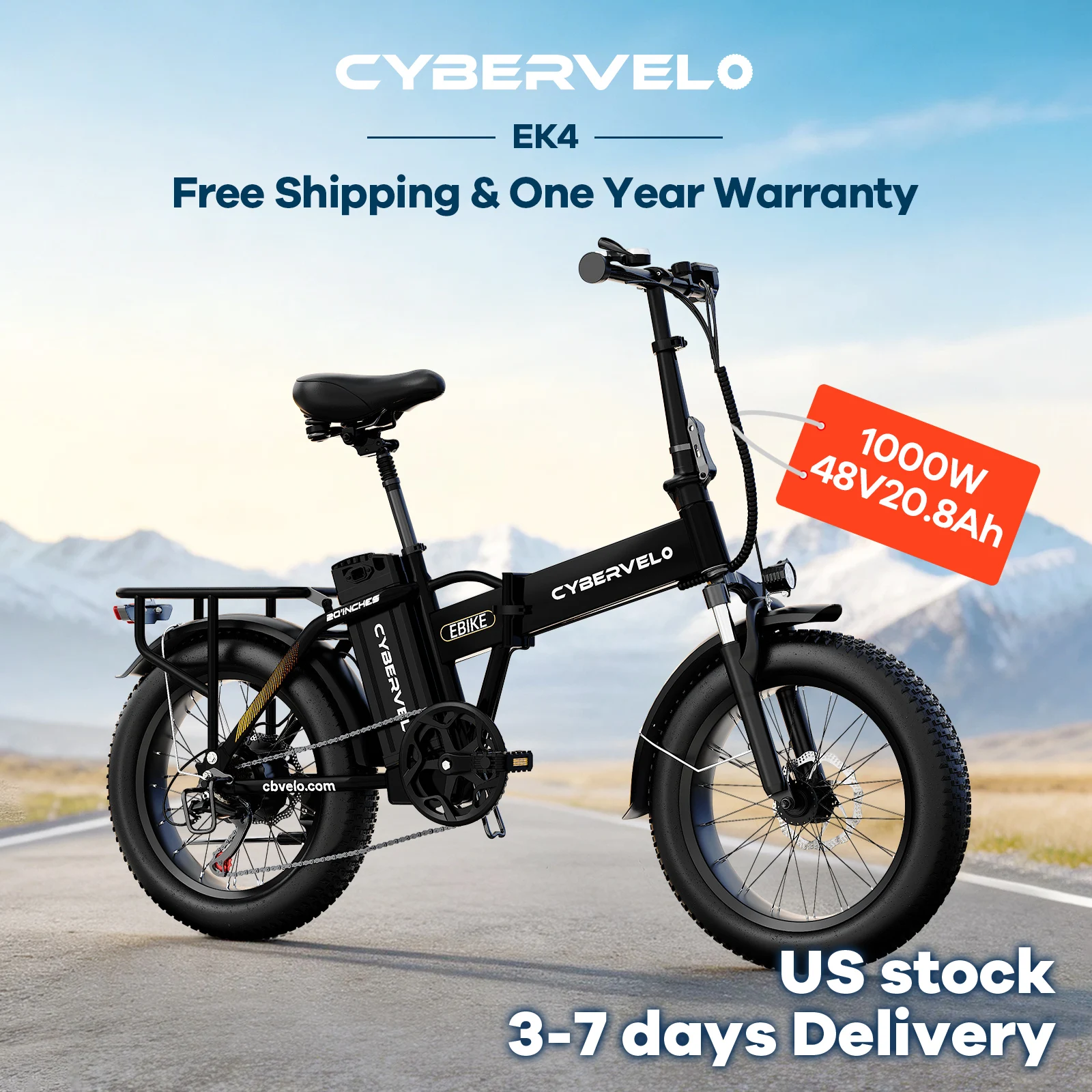 1000W Peak 20" Fat Tire City Commuter Electric Bike, Cybervelo EK4 with 48V Detachable Battery, 7-Speed Shift, 30MPH+ Up to 80 Miles Long Range Adult Ebike
1000W Peak 20" Fat Tire City Commuter Electric Bike, Cybervelo EK4 with 48V Detachable Battery, 7-Speed Shift, 30MPH+ Up to 80 Miles Long Range Adult Ebike