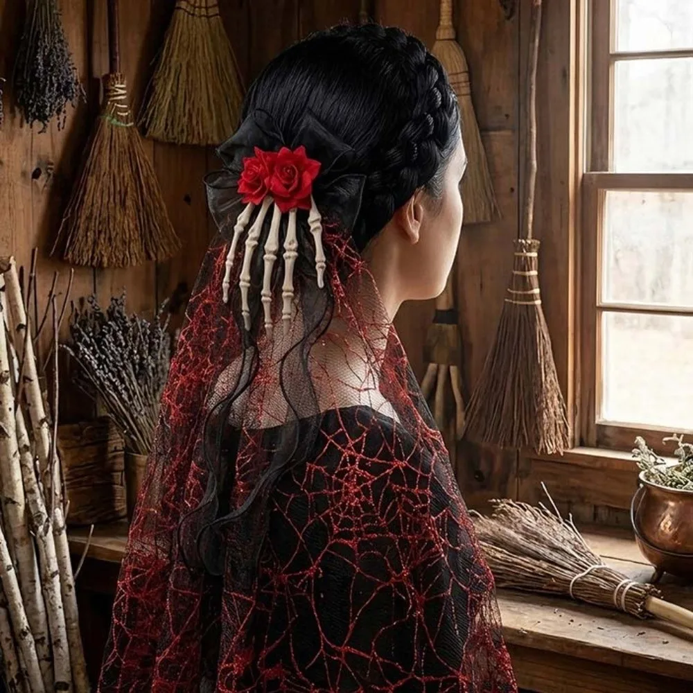 Long Tulle Skeleton Hand Mesh Veil 3D Skeleton Dark Rose Gothic Headband Funny Design Spiderweb Pattern Skull Hairwear
Long Tulle Skeleton Hand Mesh Veil 3D Skeleton Dark Rose Gothic Headband Funny Design Spiderweb Pattern Skull Hairwear