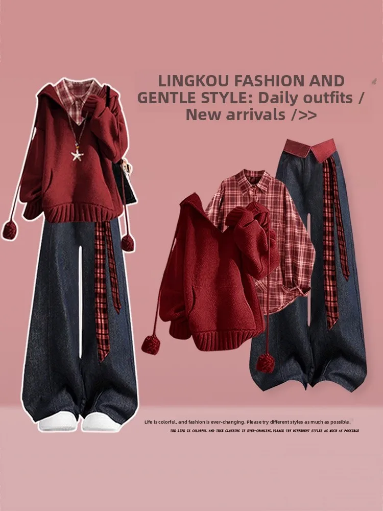 Large Size Autumn Winter Atmosphere Set Women's Christmas Anti-Aging Red Hoodie Plaid Shirt Jeans Three Piece Set Korean Styl...
Large Size Autumn Winter Atmosphere Set Women's Christmas Anti-Aging Red Hoodie Plaid Shirt Jeans Three Piece Set Korean Styl...