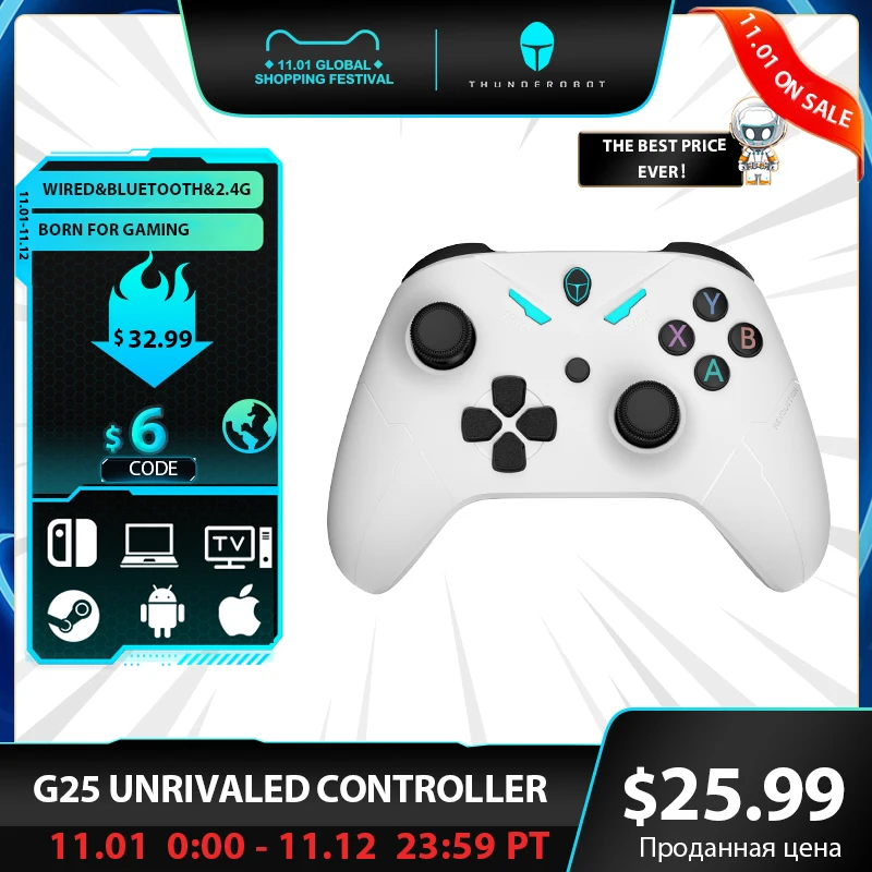 ThundeRobot G25 Bluetooth Gamepad Wireless Wired Vibration Game Controller with Turbo Function for Windows PC Smart TV Joysticks
ThundeRobot G25 Bluetooth Gamepad Wireless Wired Vibration Game Controller with Turbo Function for Windows PC Smart TV Joysticks