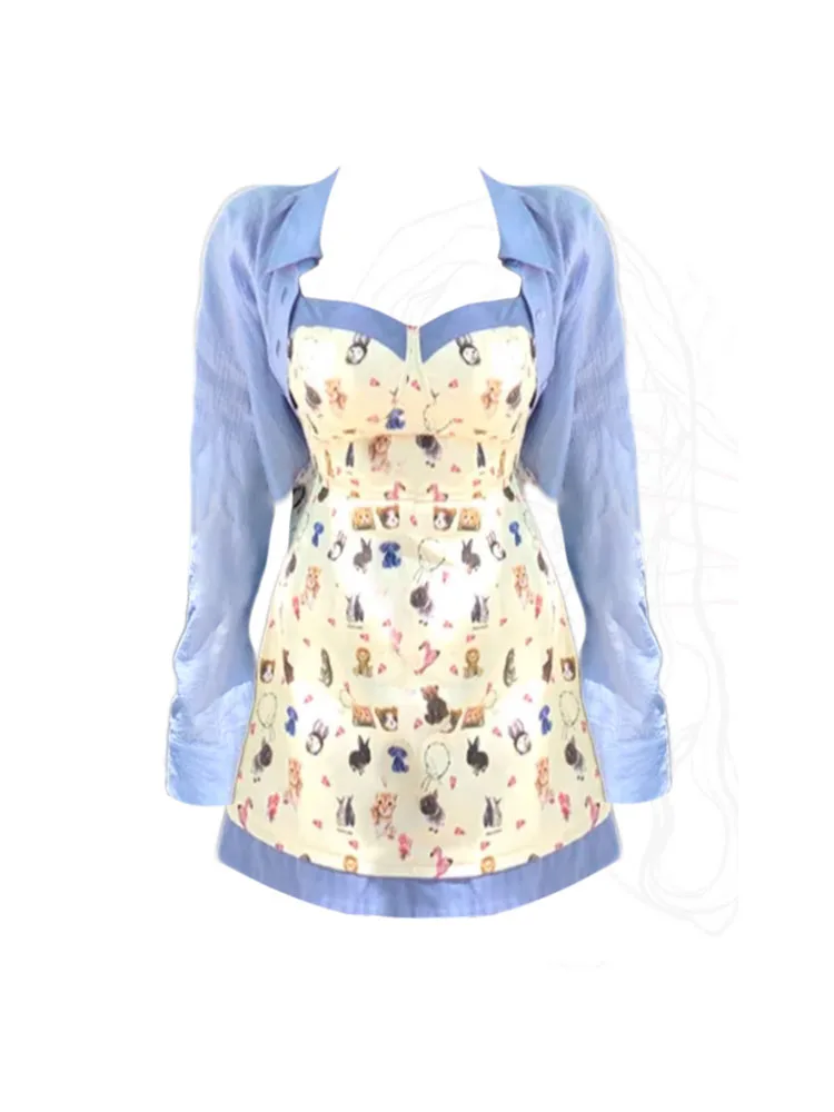 Women New Design Outfits 2 Piece Skirts Set Shirt Sleeve Blue Overshirt + Fashion Sweet Print Spaghetti Strap Dress Mori Girl
Women New Design Outfits 2 Piece Skirts Set Shirt Sleeve Blue Overshirt + Fashion Sweet Print Spaghetti Strap Dress Mori Girl