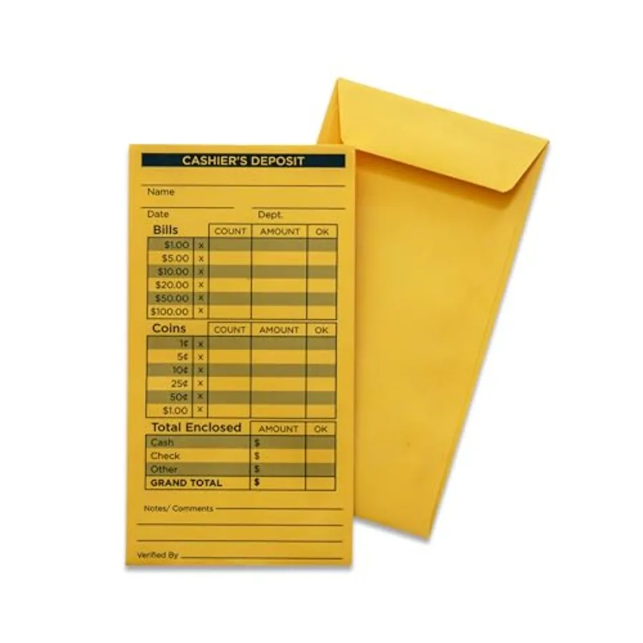 Cashier's Deposit Envelopes Cash Drop Envelopes 3.5" x 6.5
Cashier's Deposit Envelopes Cash Drop Envelopes 3.5" x 6.5