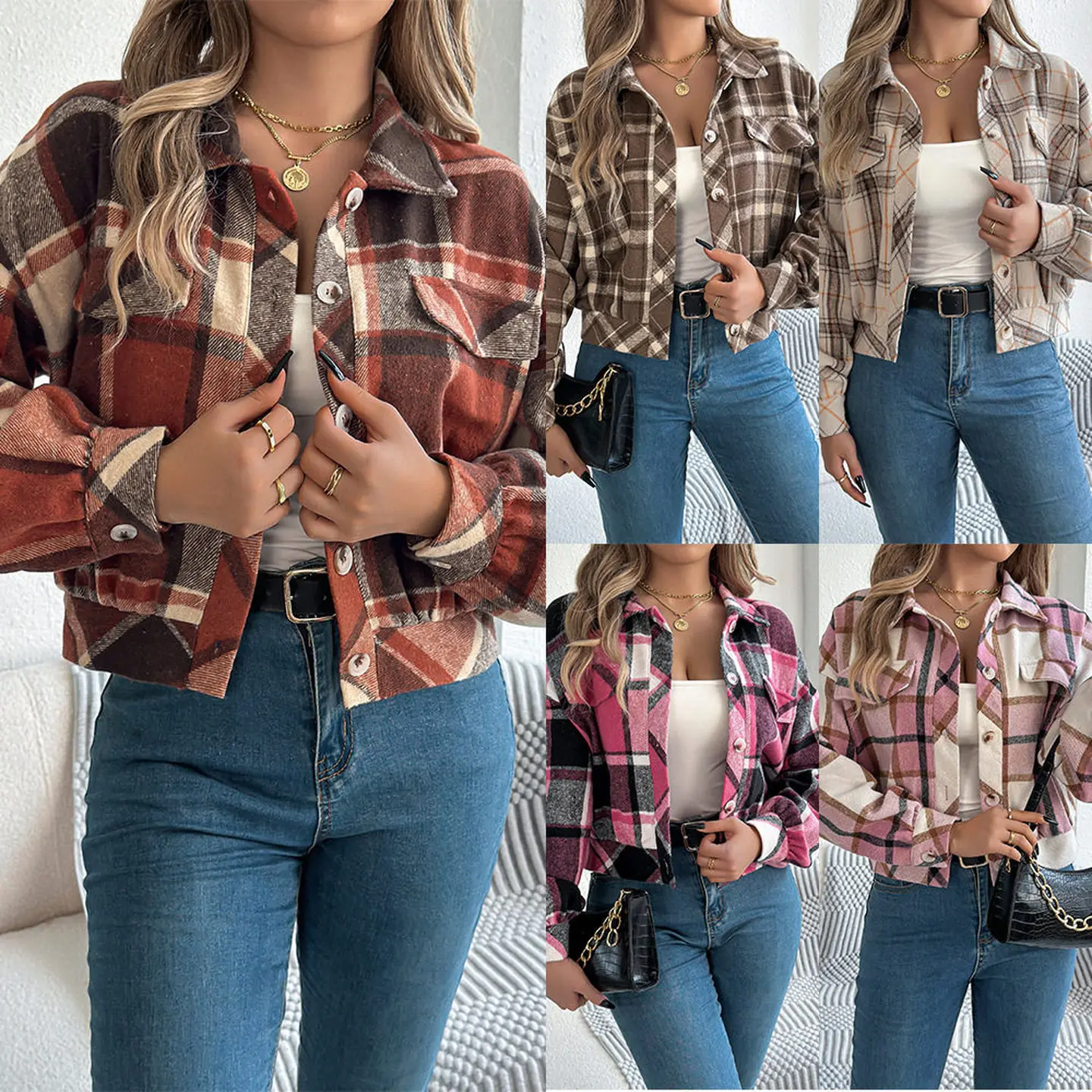 Autumn Casual Plaid Short Coat Women's Knitted Cardigan Jacket Geometric Patterned Outerwear for Spring Season
Autumn Casual Plaid Short Coat Women's Knitted Cardigan Jacket Geometric Patterned Outerwear for Spring Season