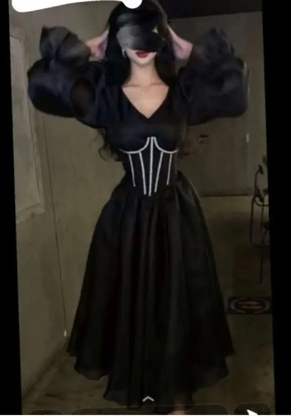 Black A Line Organza Puff Long Sleeves Evening Party Dresses V Neck Ankle Length Prom Gowns Simple Formal Event Dress
Black A Line Organza Puff Long Sleeves Evening Party Dresses V Neck Ankle Length Prom Gowns Simple Formal Event Dress