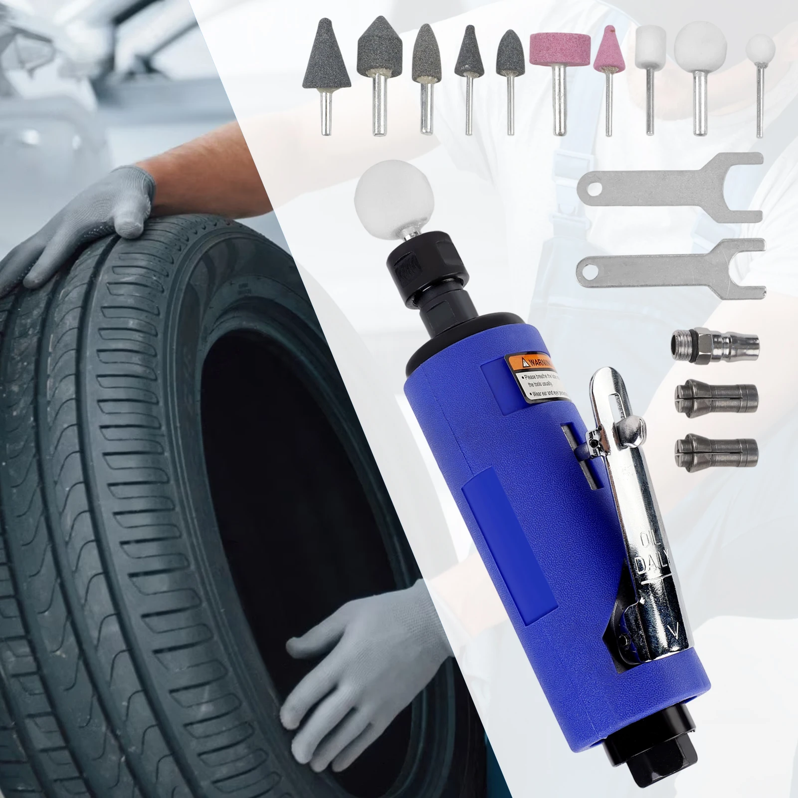 1Set Pneumatic Grinder Multi-Function Pneumatic Small Polisher Tire Repair Sander With 10 Grinding Heads Aluminum Alloy
1Set Pneumatic Grinder Multi-Function Pneumatic Small Polisher Tire Repair Sander With 10 Grinding Heads Aluminum Alloy 