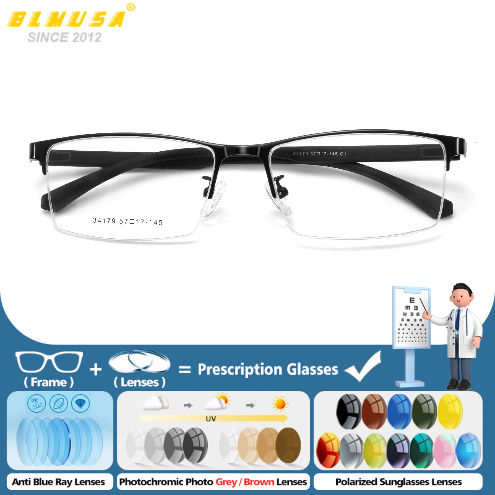 BLMUSA (XL) Casual Business Square Anti Blue Light Blocking Prescription Glasses Men Half-Frame Progressive/Myopia Eyeglasses
BLMUSA (XL) Casual Business Square Anti Blue Light Blocking Prescription Glasses Men Half-Frame Progressive/Myopia Eyeglasses