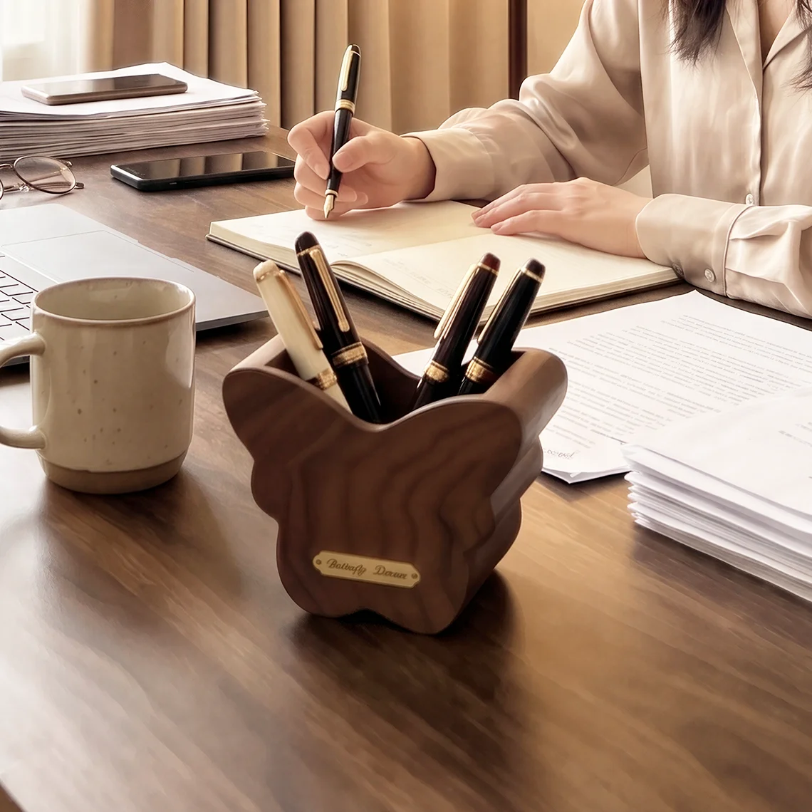 Walnut Wood Pen Holder, Creative Butterfly Shaped Desk Organizer, Aesthetic Wooden Office Supplies, Modern Desktop Decor Accent
Walnut Wood Pen Holder, Creative Butterfly Shaped Desk Organizer, Aesthetic Wooden Office Supplies, Modern Desktop Decor Accent