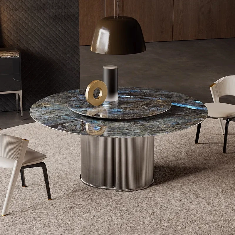 Minimalist light luxury blue jadeite round luxury stone dining table and chair combination modern simple high-end villa
Minimalist light luxury blue jadeite round luxury stone dining table and chair combination modern simple high-end villa