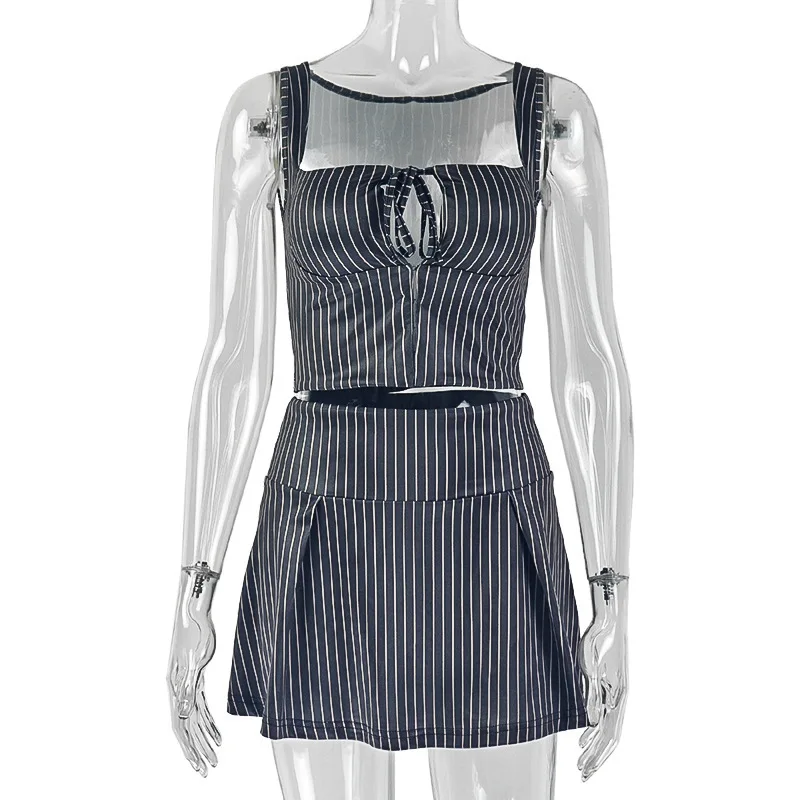 Two Piece Set Women Outfit 2026 Spring Summer Fashion Striped Square Collar Sleeveless Crop Vest & High Waist Mini Skirt Set
Two Piece Set Women Outfit 2026 Spring Summer Fashion Striped Square Collar Sleeveless Crop Vest & High Waist Mini Skirt Set