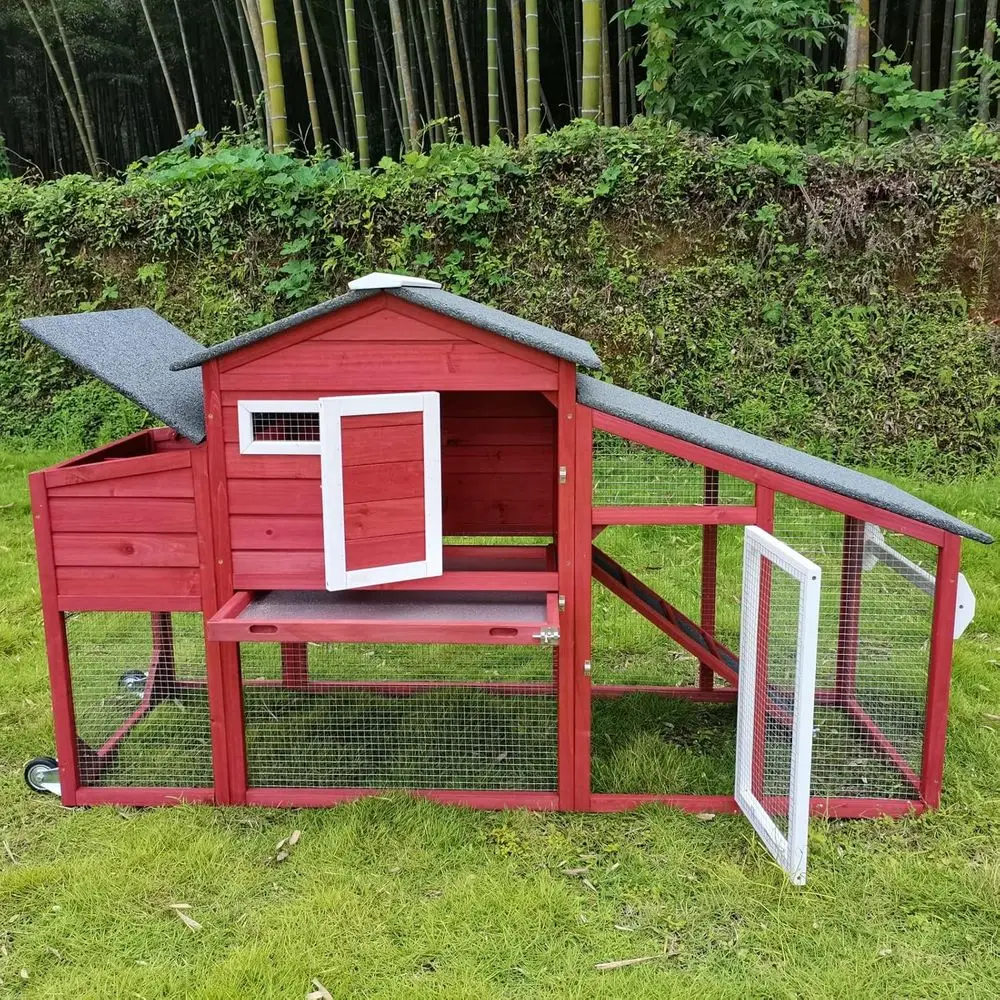 Portable Wooden Chicken Coop & Rabbit Hutch with Nesting Box and Easy-Clean Tray, Suitable for Chicks and Bunnies (Red)
Portable Wooden Chicken Coop & Rabbit Hutch with Nesting Box and Easy-Clean Tray, Suitable for Chicks and Bunnies (Red)