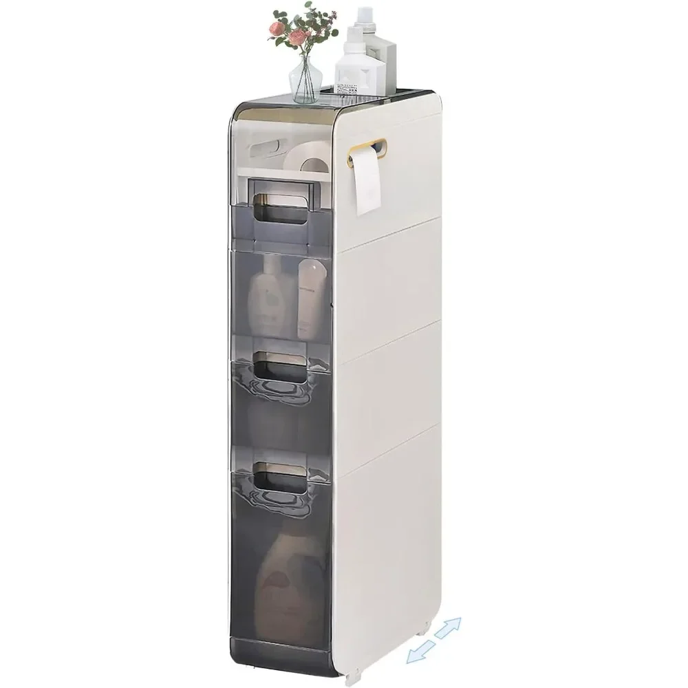 4-Tiers Bathroom Floor Storage Cabinet Narrow Slim Tall Movable Towel Organizer Side Freestanding Rolling Unit w/ Clear Drawers
4-Tiers Bathroom Floor Storage Cabinet Narrow Slim Tall Movable Towel Organizer Side Freestanding Rolling Unit w/ Clear Drawers