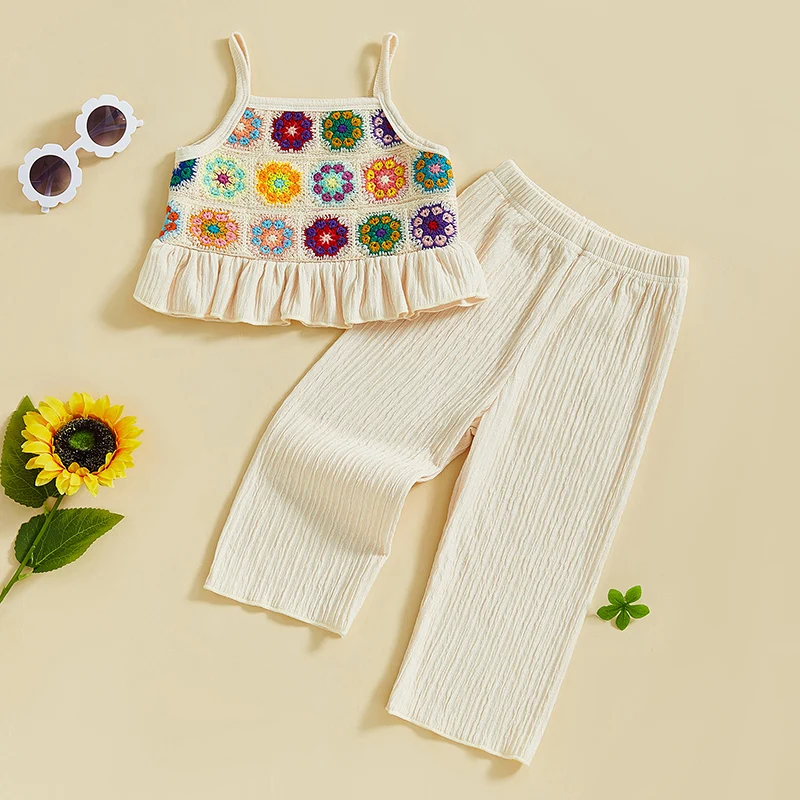 Toddler Girls 2 Piece Outfits Crocheted Flowers/Fruit Ruffled Camisole and Elastic Pants Set Baby Summer Clothes
Toddler Girls 2 Piece Outfits Crocheted Flowers/Fruit Ruffled Camisole and Elastic Pants Set Baby Summer Clothes