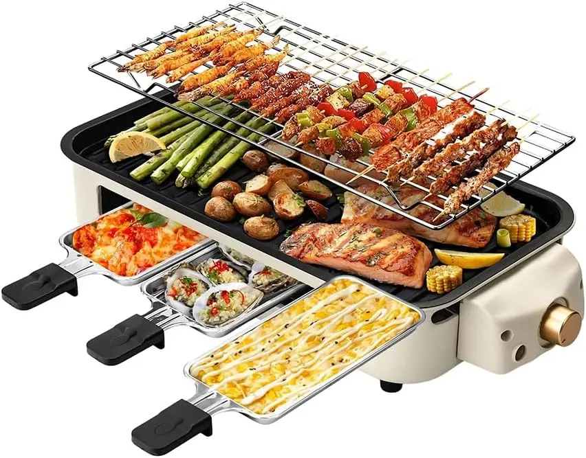 2-in-1 Electric Indoor Grill, 1500W Smokeless Korean BBQ Griddle with Non-Stick Removable Cooking Plate, 3 Raclette Chee
2-in-1 Electric Indoor Grill, 1500W Smokeless Korean BBQ Griddle with Non-Stick Removable Cooking Plate, 3 Raclette Chee