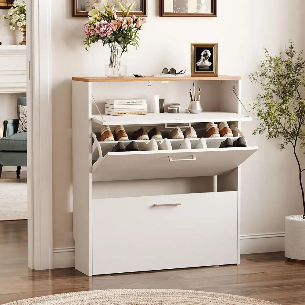 Shoe Cabinet for Entryway, Slim Shoe Rack Storage Organizer with 3 Flip Drawers, Modern White Hidden Shoe Shelf with Oak Top, N
Shoe Cabinet for Entryway, Slim Shoe Rack Storage Organizer with 3 Flip Drawers, Modern White Hidden Shoe Shelf with Oak Top, N