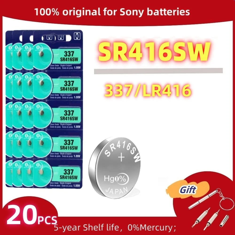 20 шт. оригинальные элементы питания для SONY 337 SR416SW LR416 337A из оксида серебра, батарейки для светодиодных наушников, часов, швейцарские
20 шт. оригинальные элементы питания для SONY 337 SR416SW LR416 337A из оксида серебра, батарейки для светодиодных наушников, часов, швейцарские