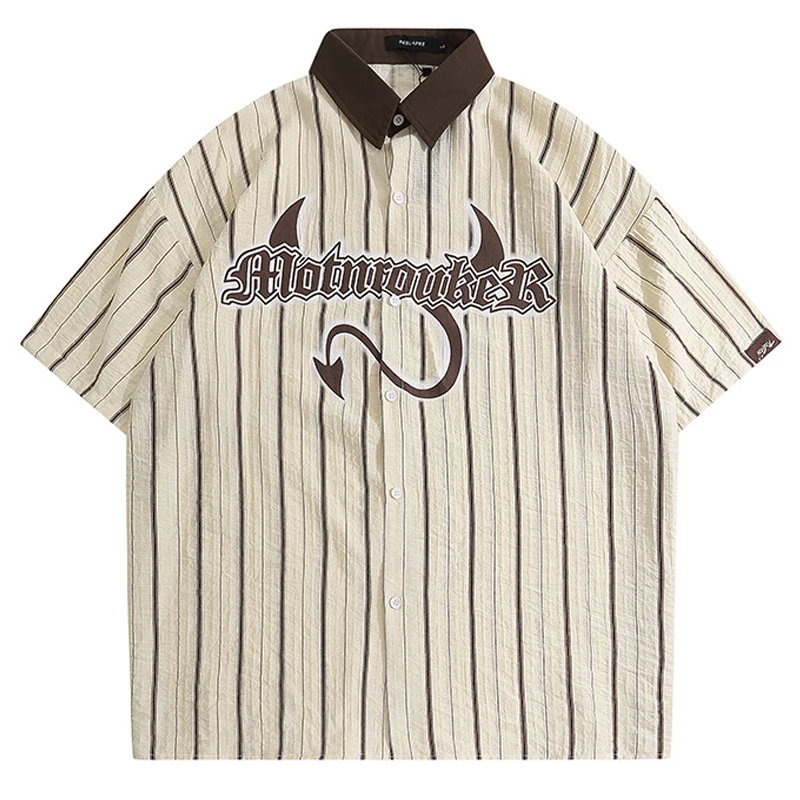 Japan Demon Letter Print Striped Shirts Men Women Blouses Couples Half Sleeve Casual Tops Summer Harajuku Streetwear Clothing
Japan Demon Letter Print Striped Shirts Men Women Blouses Couples Half Sleeve Casual Tops Summer Harajuku Streetwear Clothing