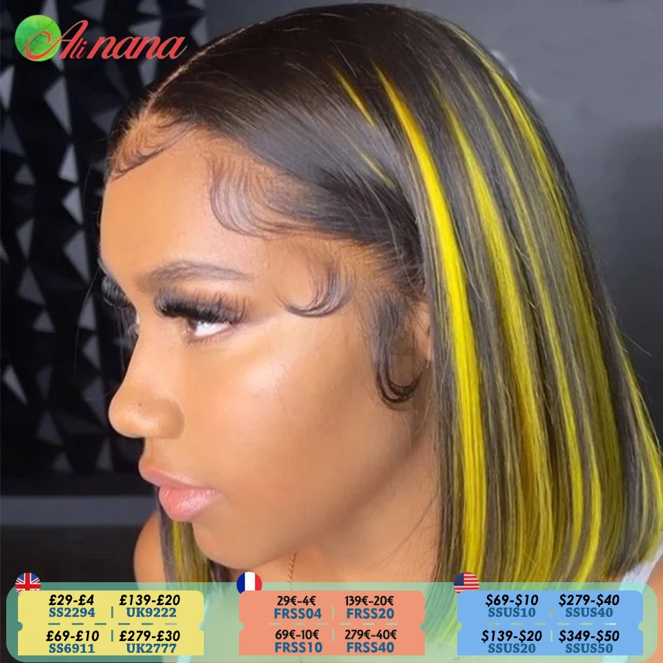 Transparent Straight Bob 13x4 Lace Frontal Wig Peruvian Highlight Yellow Pink Blue Colored Short Bob Human Hair Wig For Women
Transparent Straight Bob 13x4 Lace Frontal Wig Peruvian Highlight Yellow Pink Blue Colored Short Bob Human Hair Wig For Women