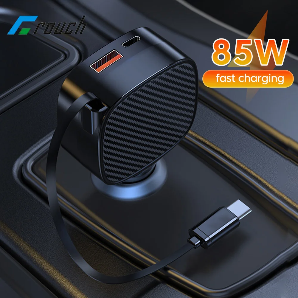 85W Car Charger With 70CM Retractable Cable Fast Charging USB Type C Car Phone Charger Adapter for iphone Samsung Huawei Xiaomi
85W Car Charger With 70CM Retractable Cable Fast Charging USB Type C Car Phone Charger Adapter for iphone Samsung Huawei Xiaomi