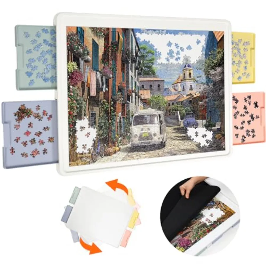 1500 Pieces Rotating Plastic Puzzle Board with Drawers and Cover, 35"x27" Portable Spinning Jigsaw Puzzle Table for Adults, Upg
1500 Pieces Rotating Plastic Puzzle Board with Drawers and Cover, 35"x27" Portable Spinning Jigsaw Puzzle Table for Adults, Upg