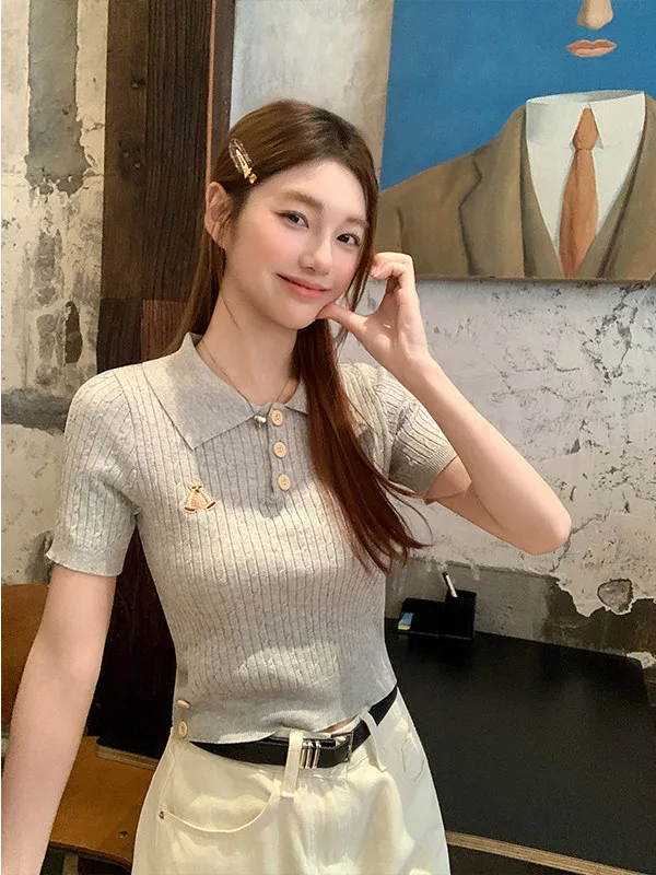 Cartoon Embroidered Neck Knitted Top Short Sleeve Women Summer Slim Fit Casual Style Fashionable Korean Style Blouse
Cartoon Embroidered Neck Knitted Top Short Sleeve Women Summer Slim Fit Casual Style Fashionable Korean Style Blouse