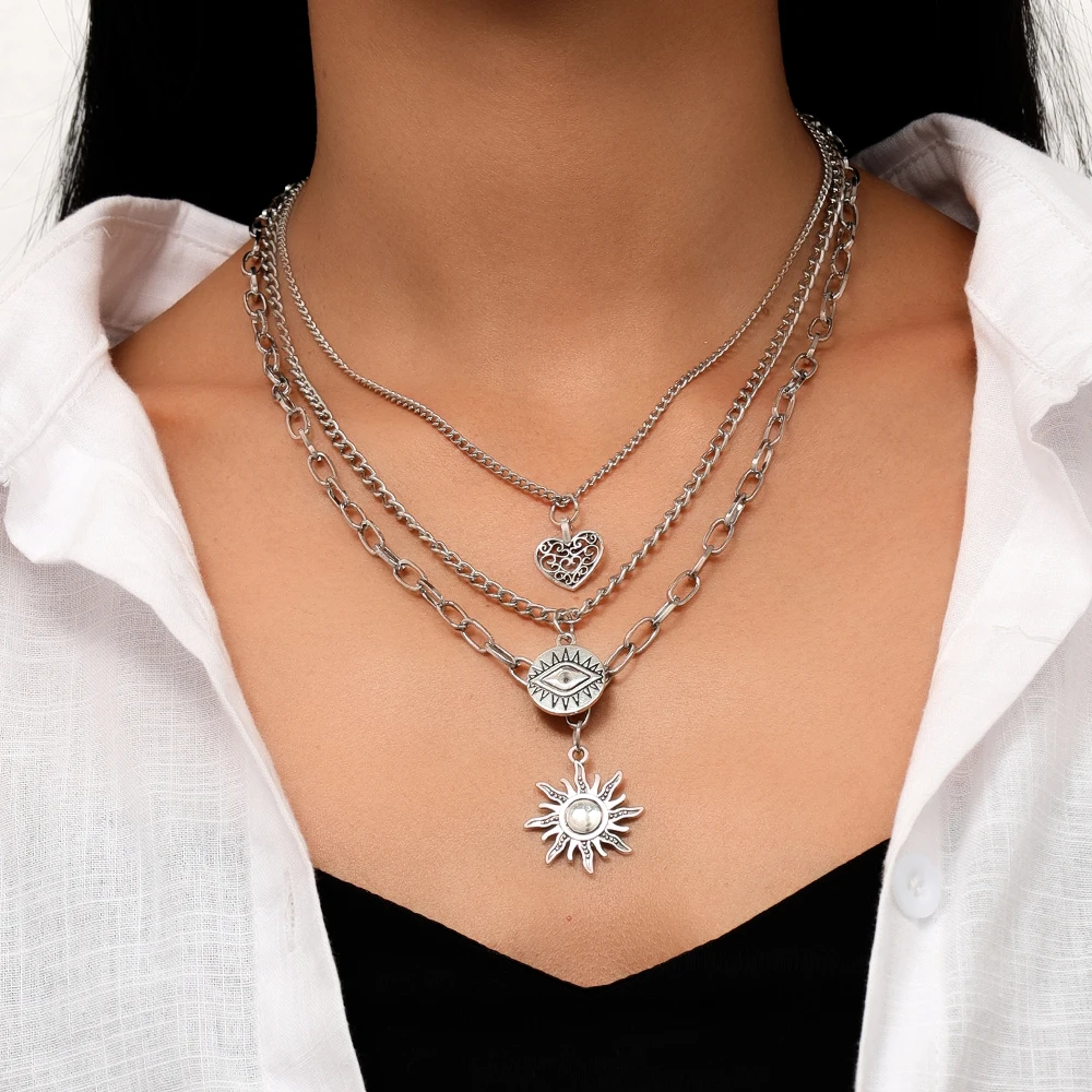 Vintage Silver Color Multi Layer Love Heart Necklaces for Women Eyes Sun Pendant Necklace Jewelry Gifts
Vintage Silver Color Multi Layer Love Heart Necklaces for Women Eyes Sun Pendant Necklace Jewelry Gifts