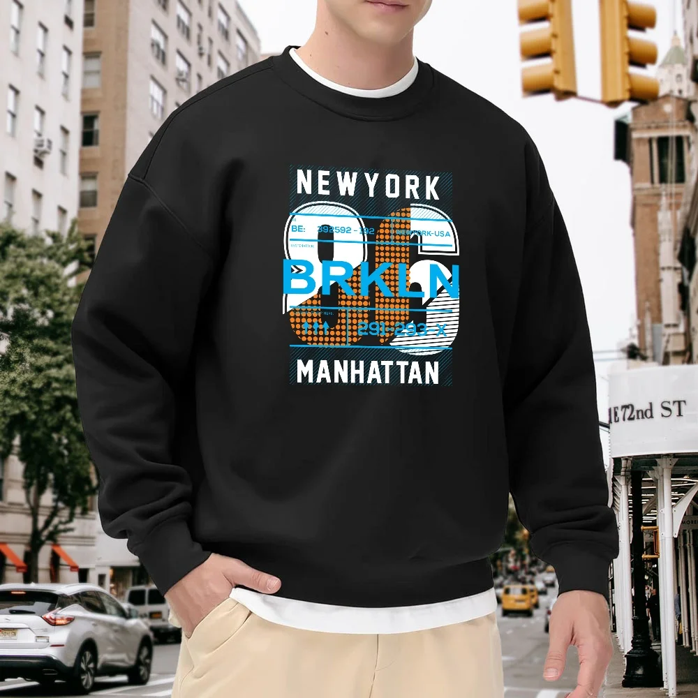 Men's Black Crew Neck Pullover Sweatshirt with New York Brooklyn Lettering Print, American Street Fashion Style, Loose Casual Everyday Versatile Top
Men's Black Crew Neck Pullover Sweatshirt with New York Brooklyn Lettering Print, American Street Fashion Style, Loose Casual Everyday Versatile Top