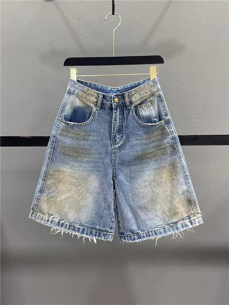 Retro American Worn-look Denim Five-Point Pants Women's High Waist Loose Casual Wide Leg Mid-length Summer Jeans
Retro American Worn-look Denim Five-Point Pants Women's High Waist Loose Casual Wide Leg Mid-length Summer Jeans