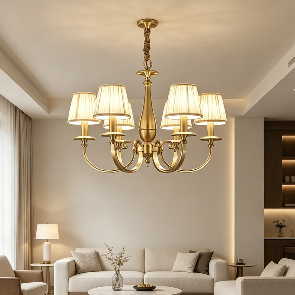 Vintage Brass Chandelier with Fabric Shades Modern Classic Pendant Light for Living Room Bedroom Home Decor
Vintage Brass Chandelier with Fabric Shades Modern Classic Pendant Light for Living Room Bedroom Home Decor