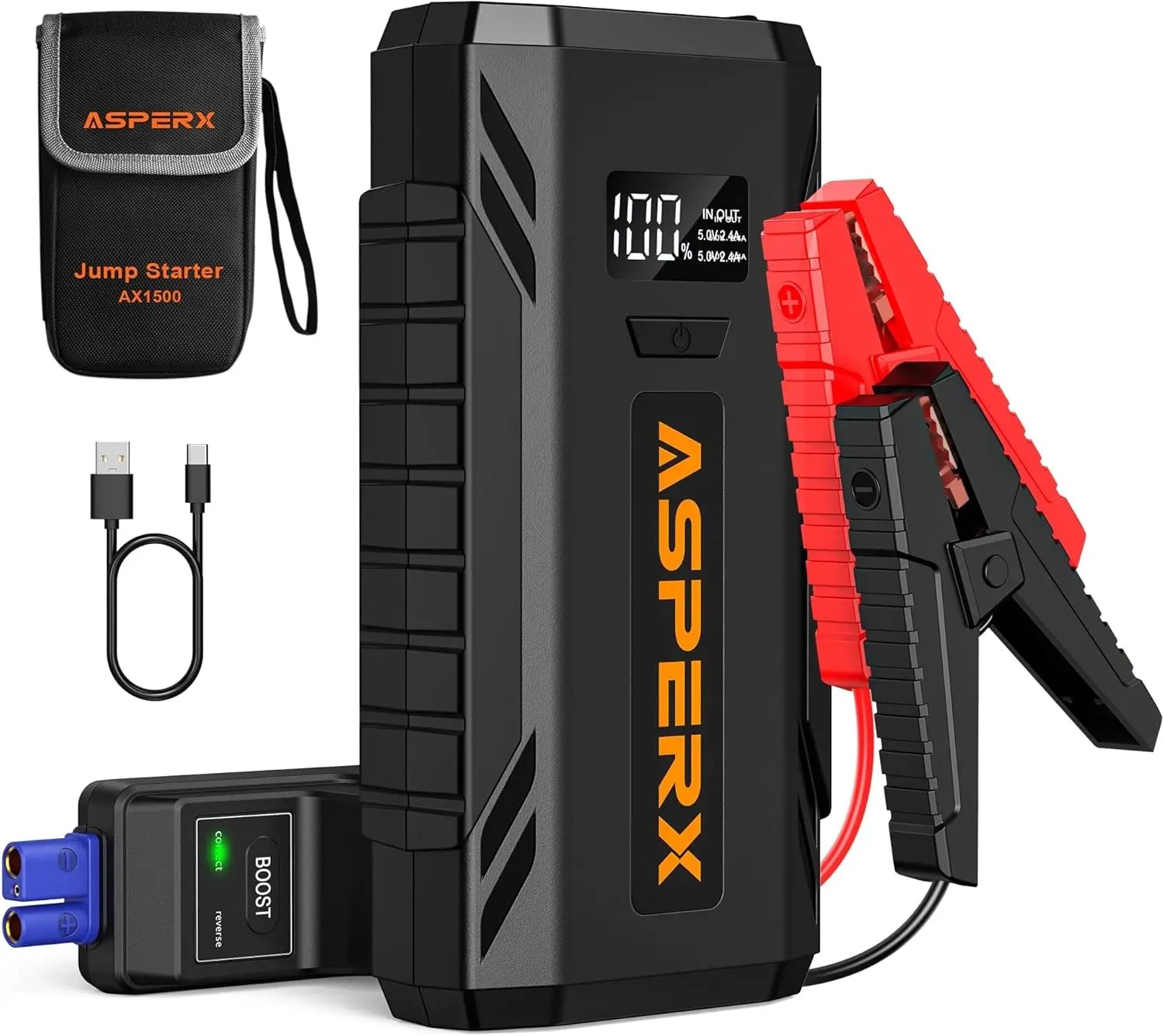 Car Jump Starter 2000A Peak, 12V Portable Power Pack for 7.0L Gas/5.5L Diesel, LCD Display
Car Jump Starter 2000A Peak, 12V Portable Power Pack for 7.0L Gas/5.5L Diesel, LCD Display
