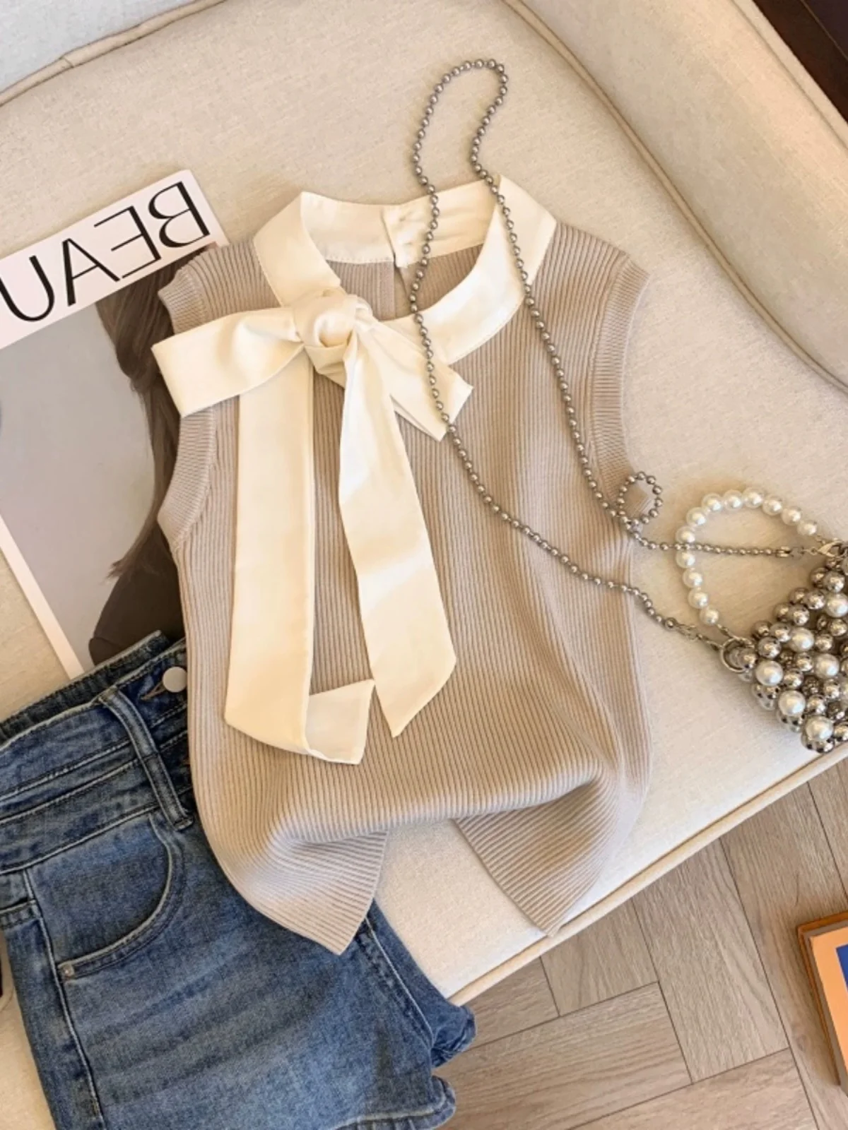 Summer Short Knitted Vest Women's Fashion Knot Waistband Sleeveless Top Sweet Style Other Fabric Material Other
Summer Short Knitted Vest Women's Fashion Knot Waistband Sleeveless Top Sweet Style Other Fabric Material Other