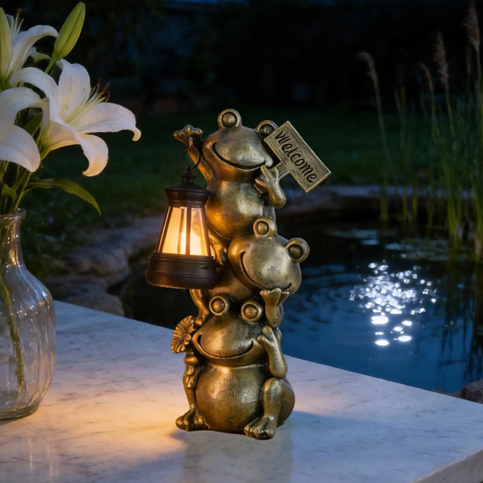 Solar Garden Light Frog Statue Decorative Frog Path Lamps with Lantern Solar Lantern Lights Outdoor Garden for Patio Lawn
Solar Garden Light Frog Statue Decorative Frog Path Lamps with Lantern Solar Lantern Lights Outdoor Garden for Patio Lawn