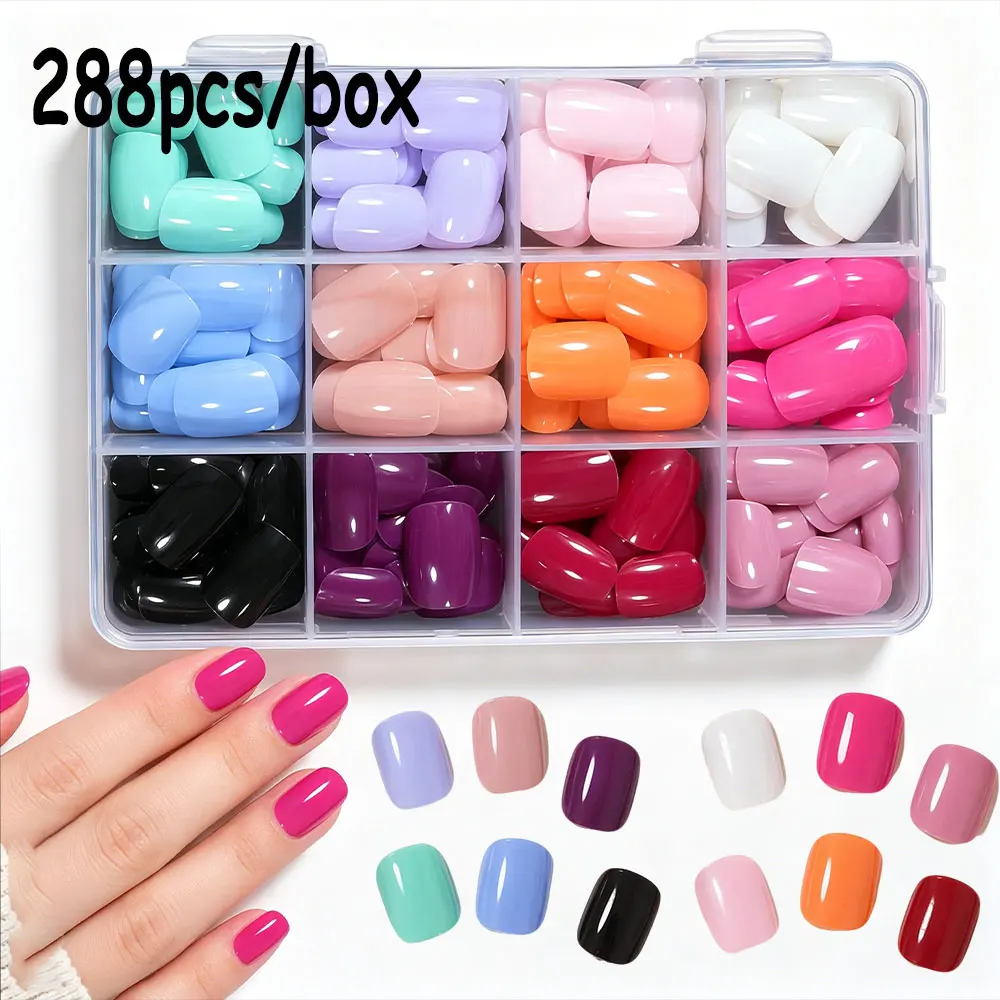 288Pcs/Box Solid Colors Short Square Press On Nails Glossy Full Cover Fake Nails Reusable Acrylic False Nail Tips for Daily Wear
288Pcs/Box Solid Colors Short Square Press On Nails Glossy Full Cover Fake Nails Reusable Acrylic False Nail Tips for Daily Wear