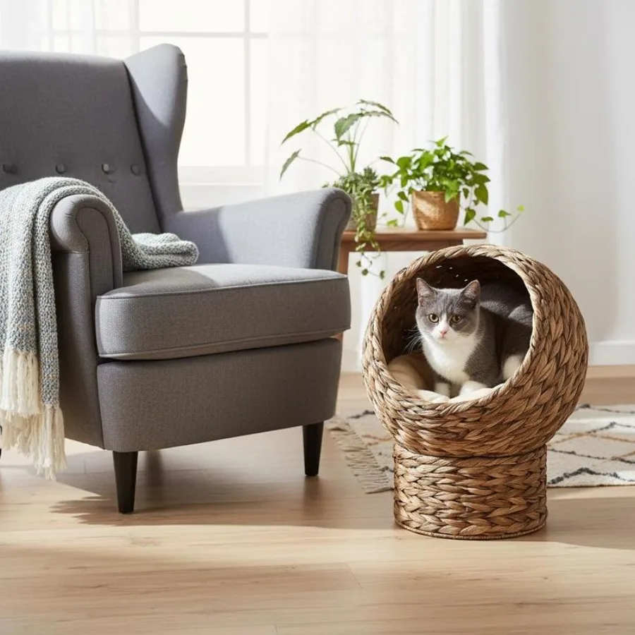Rattan Cat Basket Cat Cave Cat House Cat Bed with Cushion Pet Bed Water Hyacinth Coffee 42 X 33 X 52 cm
Rattan Cat Basket Cat Cave Cat House Cat Bed with Cushion Pet Bed Water Hyacinth Coffee 42 X 33 X 52 cm