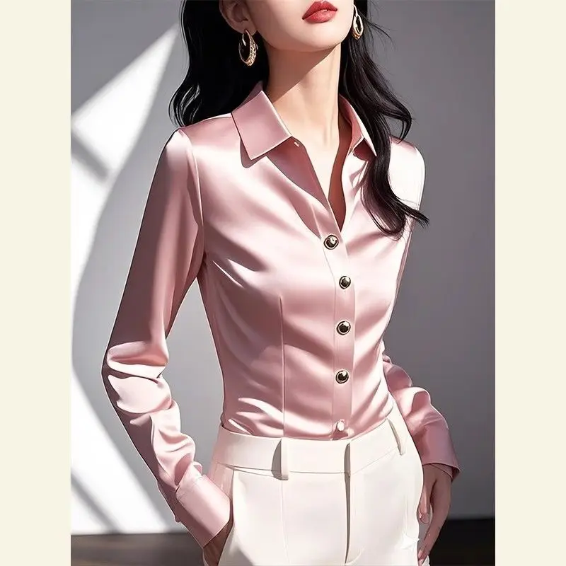 Spring Summer Spring Summer Fashion All-match Solid Color Turn-down Collar Long Sleeve Satin Blouse Women's Simplicity Shirts
Spring Summer Spring Summer Fashion All-match Solid Color Turn-down Collar Long Sleeve Satin Blouse Women's Simplicity Shirts