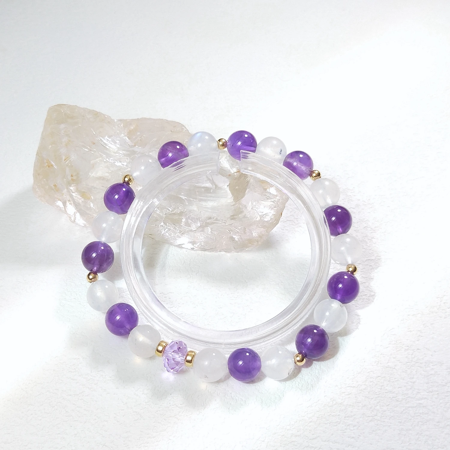 Lii Ji Natural Stone Amethyst Moonstone 6/8mm With Crystal American 14K Gold Filled Elastic Bracelet
Lii Ji Natural Stone Amethyst Moonstone 6/8mm With Crystal American 14K Gold Filled Elastic Bracelet