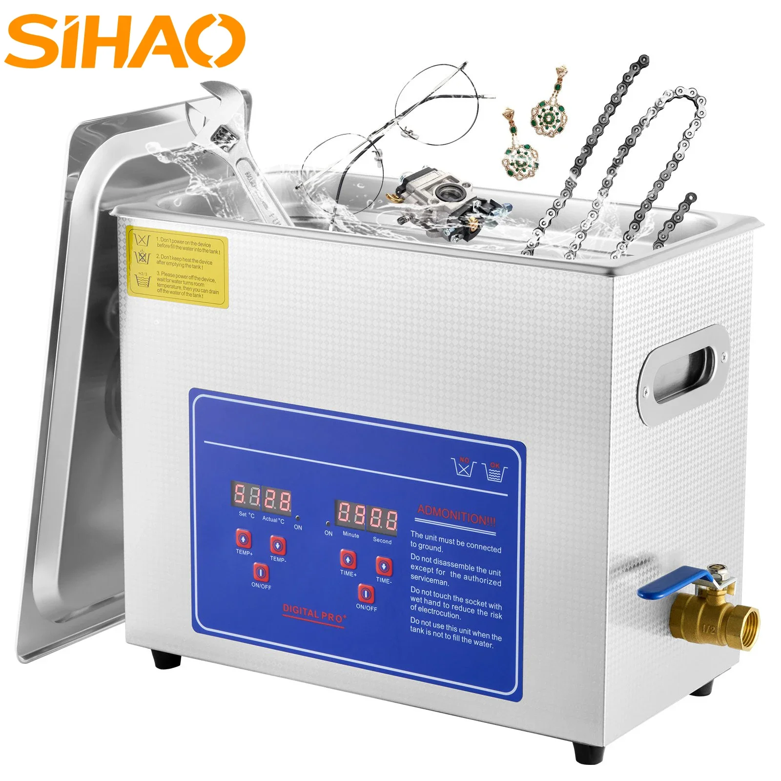 SIHAO 6L Ultrasonic Cleaner Machine,Stainless Steel Ultrasonic Cleaning Machine, with Digital Heater Timer, for Jewelry Cleaning
SIHAO 6L Ultrasonic Cleaner Machine,Stainless Steel Ultrasonic Cleaning Machine, with Digital Heater Timer, for Jewelry Cleaning