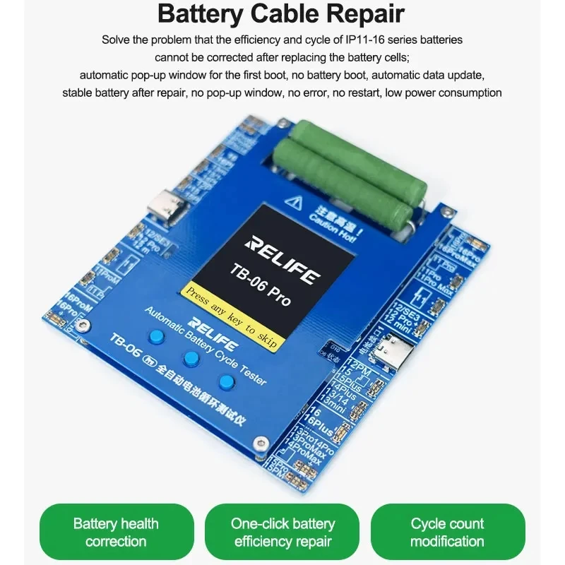 RELIFE TB-06 Pro Dual-Channel Fully Automatic Battery Cycle Tester For iPhone 11G-16 Pro Max Batteries Health Correction Repair
RELIFE TB-06 Pro Dual-Channel Fully Automatic Battery Cycle Tester For iPhone 11G-16 Pro Max Batteries Health Correction Repair