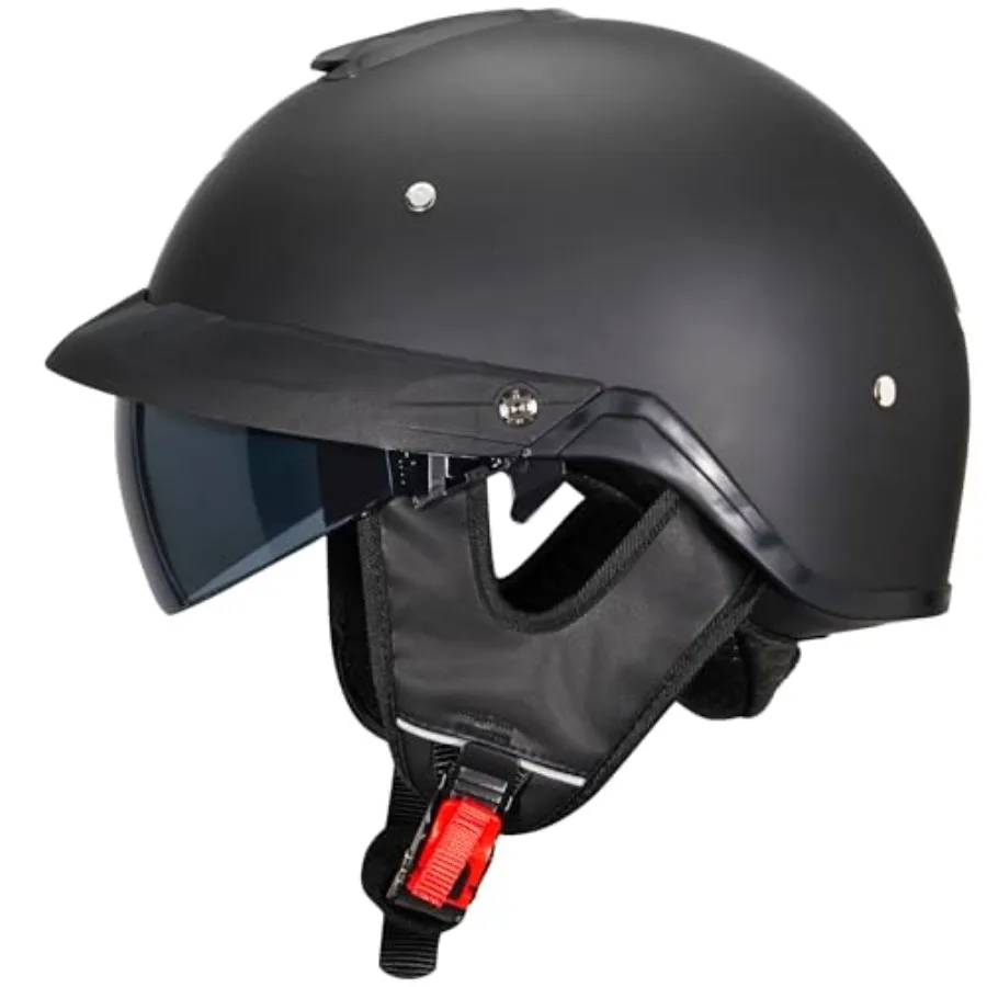 Motorcycle half helmet for cruising and cycling ABS plastic shell in matte black quick-release buckle and sun visor DOT certifi
Motorcycle half helmet for cruising and cycling ABS plastic shell in matte black quick-release buckle and sun visor DOT certifi