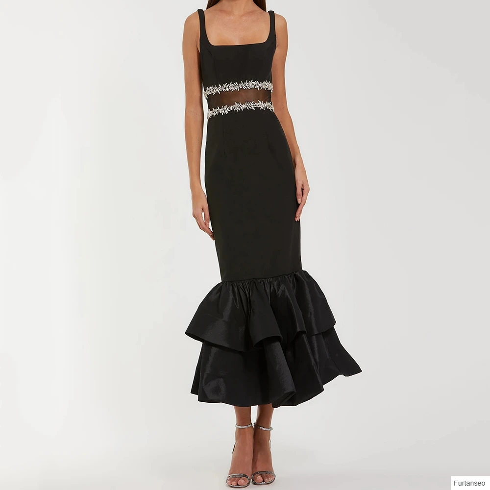 Customized A-line Evening Dresses Tea-length Square Collar Sleeveless Prom Gown Fashion Crystal Draped Backless Party Gown 
Customized A-line Evening Dresses Tea-length Square Collar Sleeveless Prom Gown Fashion Crystal Draped Backless Party Gown