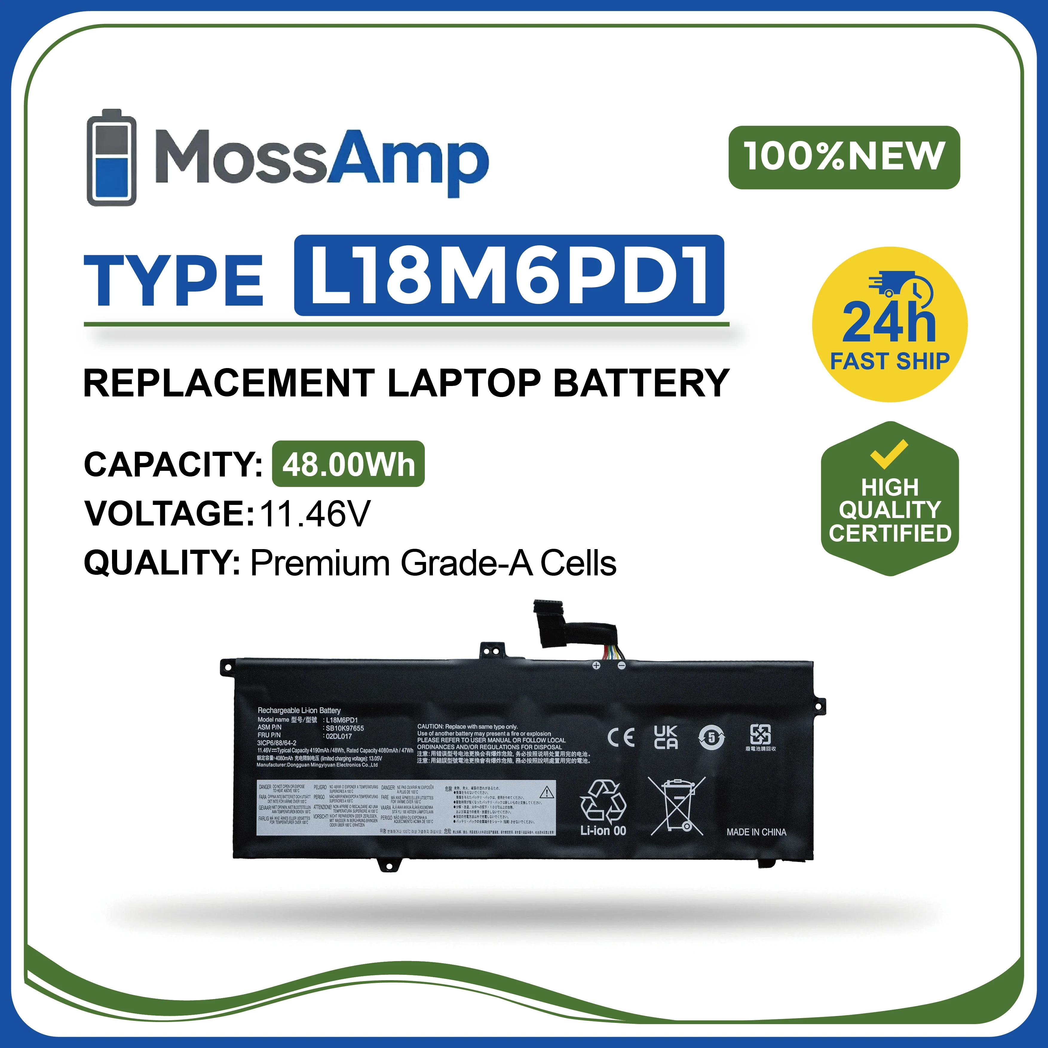 MossAmp L18M6PD1 Battery for LENOVO ThinkPad TP00106A X390 X395 X13 1st Gen 2020 02DL017 02DL018 SB10K97655 L18M6PD2 L18C6PD1
MossAmp L18M6PD1 Battery for LENOVO ThinkPad TP00106A X390 X395 X13 1st Gen 2020 02DL017 02DL018 SB10K97655 L18M6PD2 L18C6PD1