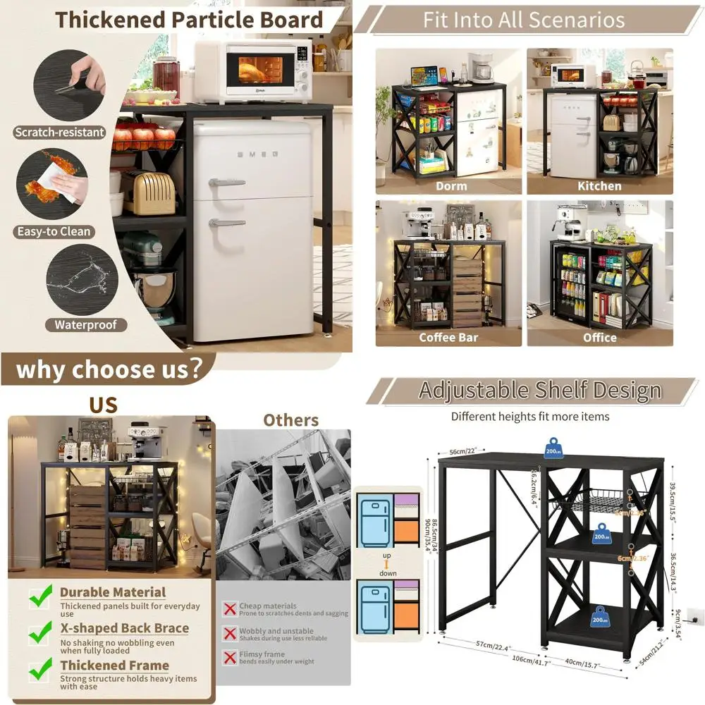 Черное многофункциональное кухонное хранилище с розеткой, мини-холодильником и подставкой для микроволновой печи для домашнего и офисного использования
Черное многофункциональное кухонное хранилище с розеткой, мини-холодильником и подставкой для микроволновой печи для домашнего и офисного использования