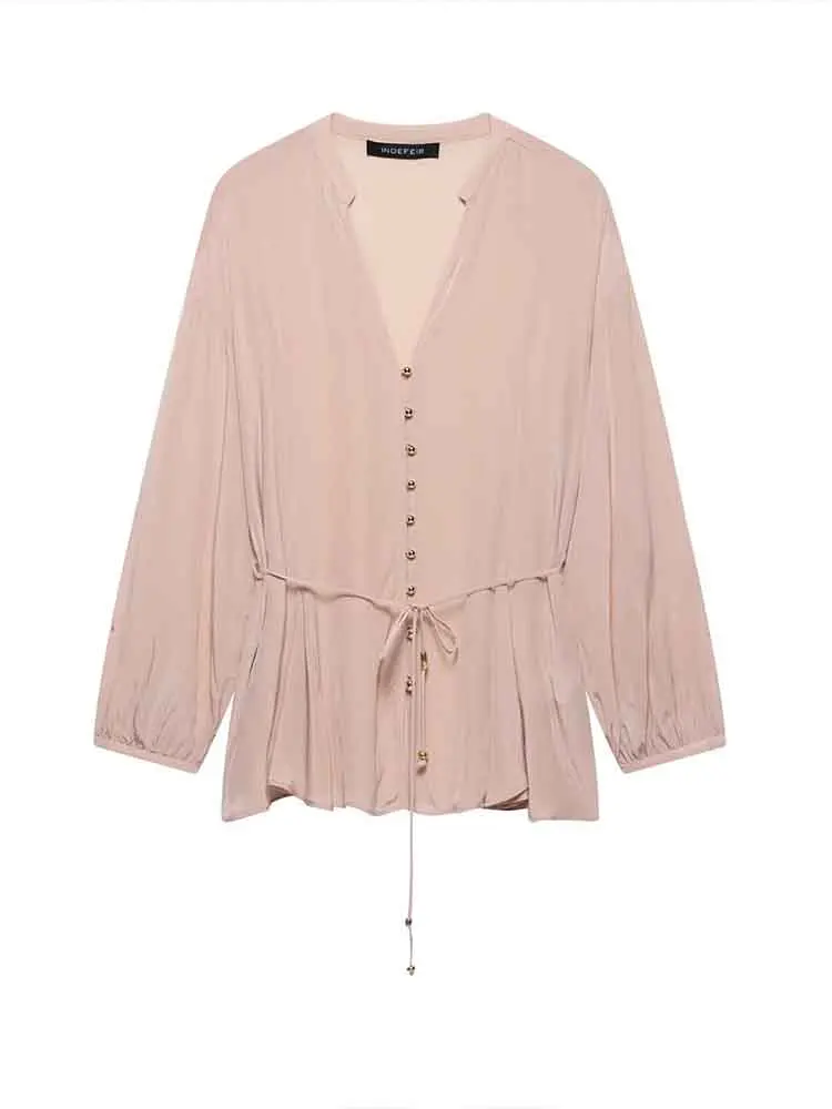 European style new women's fashion versatile temperament thin belt linen comfortable long-sleeved V-neck shirt
European style new women's fashion versatile temperament thin belt linen comfortable long-sleeved V-neck shirt
