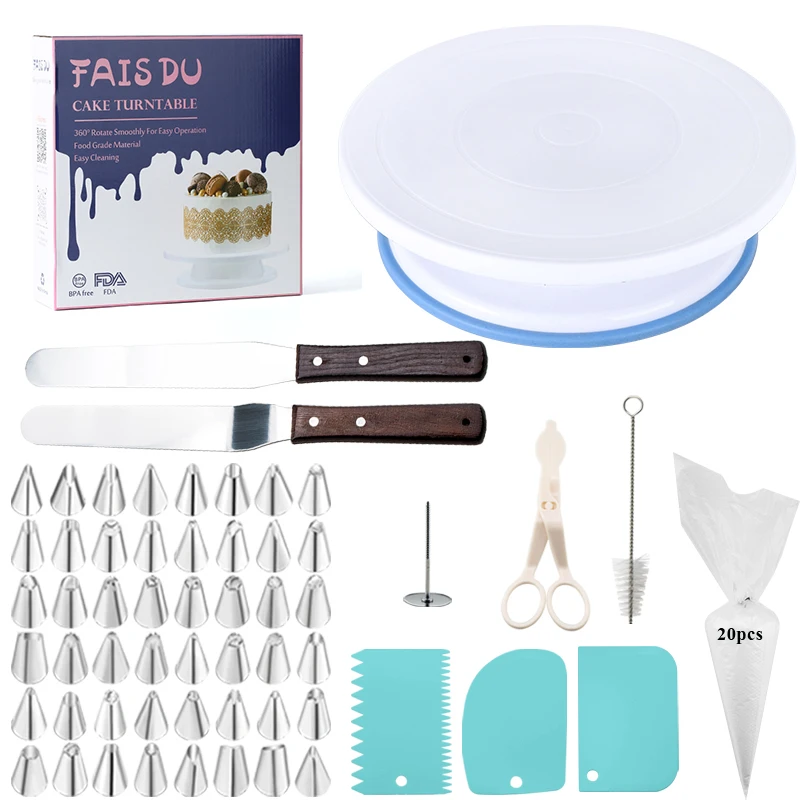 FAIS DU Cake Turntable Set Baking Tools with Nozzles Scrapers Pastry Rotating Stand Cake Decorations Accessories
FAIS DU Cake Turntable Set Baking Tools with Nozzles Scrapers Pastry Rotating Stand Cake Decorations Accessories