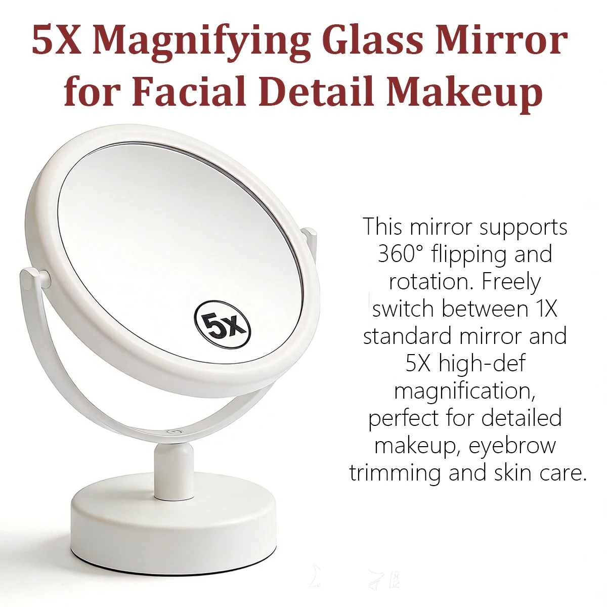 5x Rotatable Desktop Makeup Vanity Mirror With A Double-Sided Round Design, One Side Offers Magnification, Gifts For Women
5x Rotatable Desktop Makeup Vanity Mirror With A Double-Sided Round Design, One Side Offers Magnification, Gifts For Women