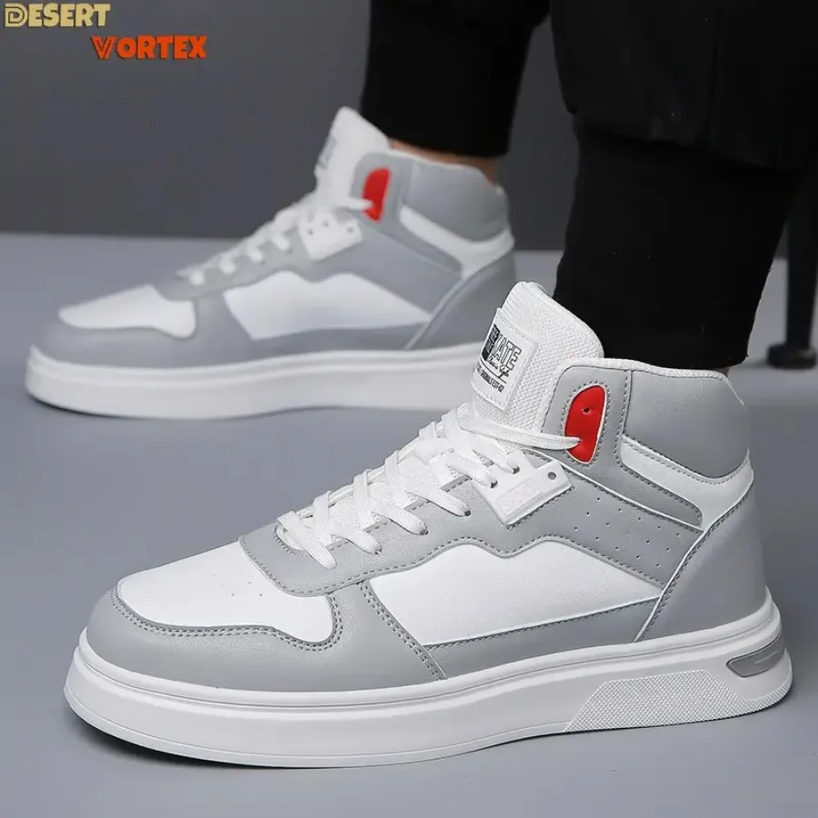 Men's High Top Casual Board Shoes Gray White with Red Accent Fashion Sneakers
Men's High Top Casual Board Shoes Gray White with Red Accent Fashion Sneakers
